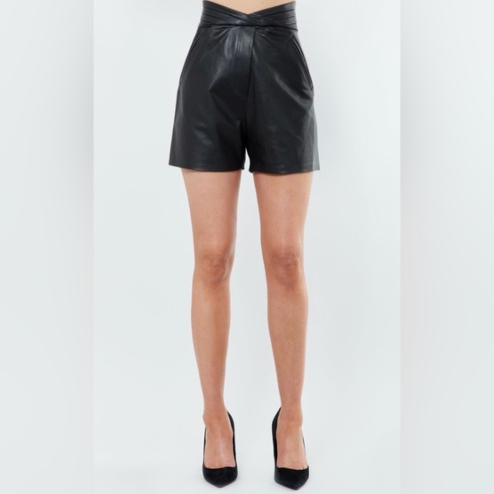 RtA Ellena Black Leather High Rise Shorts Size 24